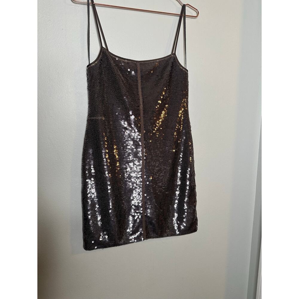 A.L.C. Brown Sequin Adjustable Strap Square Neck Sleeveless Dani Mini Dress sz S - Picture 2 of 16